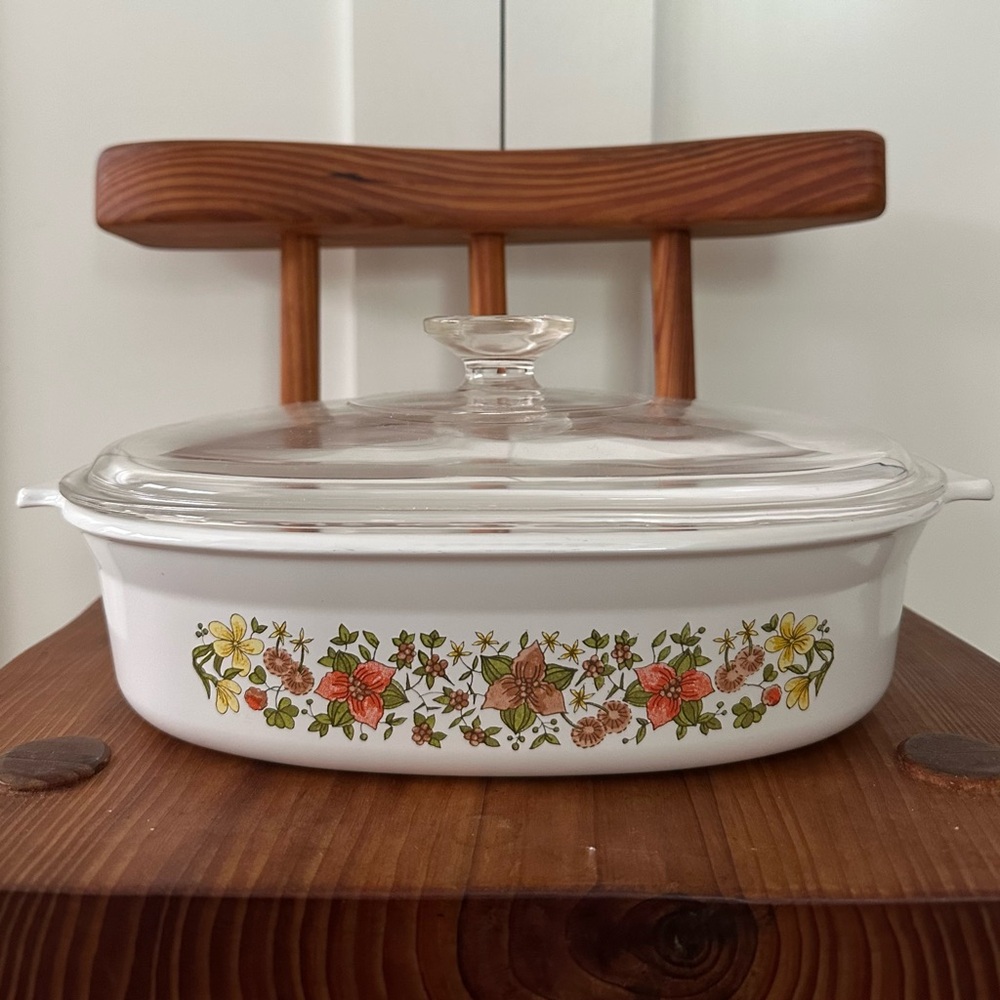 Corning Ware Indian Summer Oval Casserole Dish with Pyrex Clear Glass Lid 1 1/2Q